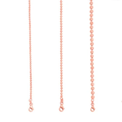 10K Rose or Massif 2mm-4mm Lune Diamant Coupe Perle Boule Chaîne Collier 40.6cm- - Photo 1/4