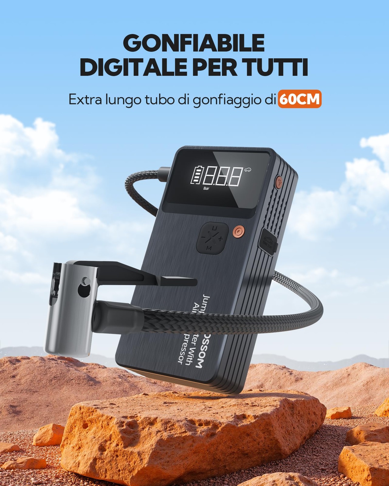 Booster Avviamento Auto Jc8-12000mah con Compressore Aria Portatile per Veicoli - Miniatura 3