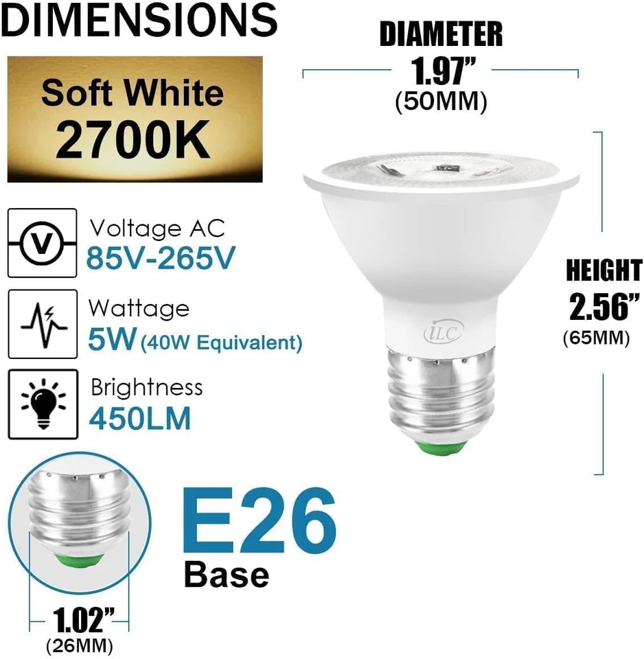 ILC Par16 LED Light Bulbs 40 Watt Equivalent 4 Pack, Warm White 2700k + Rgb - Image 3 of 4