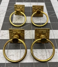 Set of 4 Vintage Eastlake Drawer Pulls Ring Pulls Escutcheon Salvage Brass