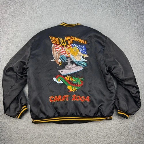 Vintage USS McCampbell DDG 85 Jacket Mens XL Black Satin Bomber Navy CARAT 2004 - product listing photo