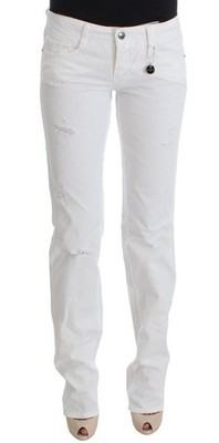 Costume National Women White Jeans Pants 100% Cotton Solid Skinny Denim Trousers