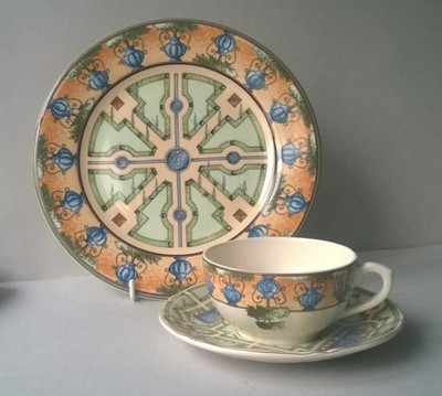 Gien France LES JARDINS D'EAU Gedeck: Dessertteller + Kaffee-/ Teetasse + Untere