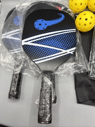 4 Pickleball Fiberglass Paddle Set, 4 Balls, 4 Cooling Towels, Bag - Picture 3 of 6