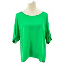 Halston Heritage M Bright Green 3/4 Sleeve Boat Neck Silk Blouse
