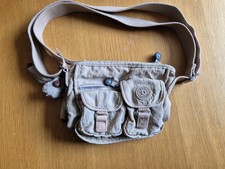 Womens Beige Kipling Crossbody Shoulder Bag With Many Zip Compartments