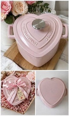 Martha Stewart Heart Shaped Dutch Oven 2 Qt Pink Enamel Cast Iron Pot w/ Lid