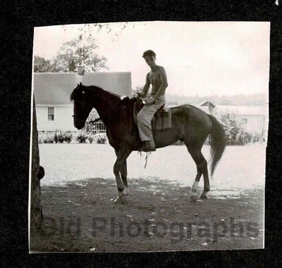 SHIRTLESS MAN ON HORSEBACK OLD/VINTAGE PHOTO-H441