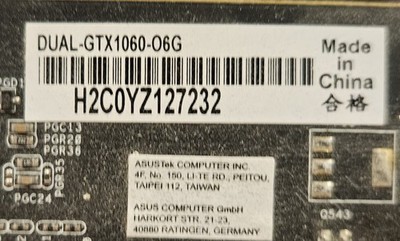 ASUS Dual GeForce GTX 1060 6GB GDDR5 PCIe Graphics Card HDMI DP DVI
