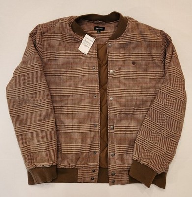 Brixton Dillinger Bomber Jacket Brown Houndstooth Men's Size Large New W/ Tags