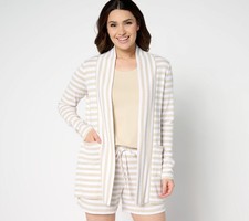 Belle by Kim Gravel Nautical Knit Striped Open Front Cardigan Sand Bar Stripe S