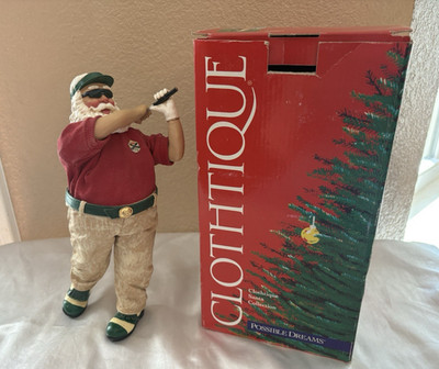 Clothtique  Possible Dreams Golfing Santa Figure in Swing Motion A Long Drive