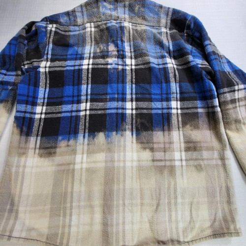 Five Brother Shirt Large Blue Cream Plaid Flannel Gold Embellishments Over Sized - Picture 7 of 11