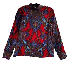 VTG CARLISLE Women  Blouse Top 100% Silk  size 8 Multicolored Long Sleeve
