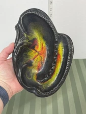 Vintage Art Deco Mid Century Modern Ceramic Ashtray Black/Orange 🔥