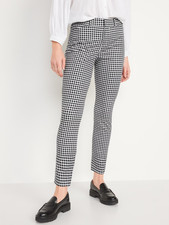 Old Navy Pixie Skinny Ankle Dress Pants Womens 8 Black White Check Stretch NEW