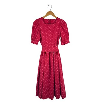 VTG Laura Ashley Red Polka Dot Tea Dress 10 Cotton