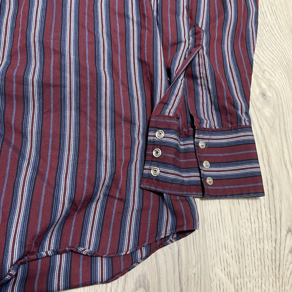 Camisa Western Ely Cattleman Adulto Mediana Borgoña Rayas Manga Larga Abotonada Foto 4 de 4