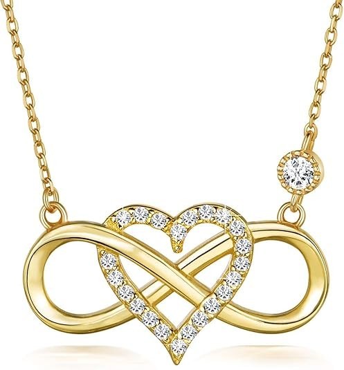 Gold Plated 925 Sterling Silver Infinity Heart Pendant Necklace Gifts for-Women-