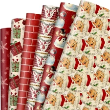 12 Sheet Vintage Christmas Wrapping Paper Retro Santa Claus Gift Wrap Paper Bulk