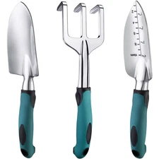 FANHAO Garden Tools Set 3 Piece Heavy Duty Gardening Cast Aluminum with Soft