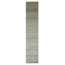 2'5"x12'2" Brown Contemporary Design Hand Knotted Silk Textured Wool Runner Rug