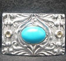 XH25111 VINTAGE 1970s BLUE STONE ABSTRACT ARTWORK UNISEX FASHION BELT BUCKLE