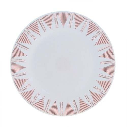Ultra by Gibson Piper Point 12 Piece Opal Glass Dinnerware Set in White With Red - Picture 2 of 6