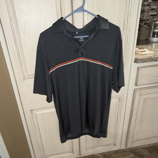 Under Armour Men s Striped Logo Golf Polo Shirt Polyester Short Sleeve Black L