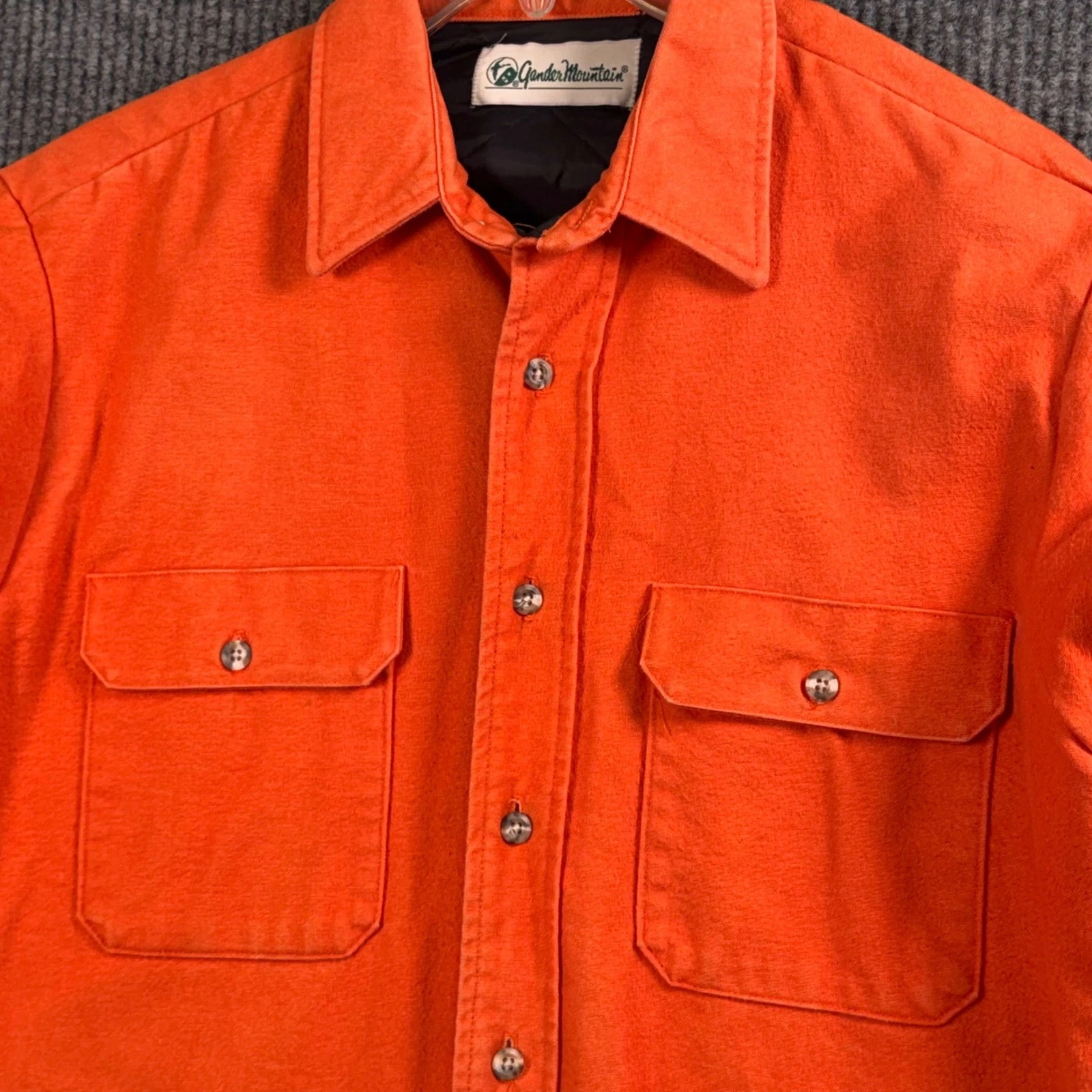Vintage Gander Mountain Flannel Shirt Jacket Orange Quilted USA Workwear L Tall