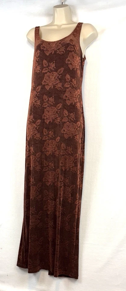 Maxi Vestido De Colección Y2K Gail Garner For All That Glitters Talla Med Slinky Cobre Rosas Foto 3 de 4