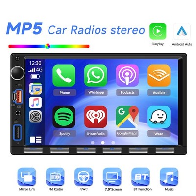 2 DIN Autoradio 7'' HD Bildschirm Carplay Android Auto Touchscreen USB Type-C FM