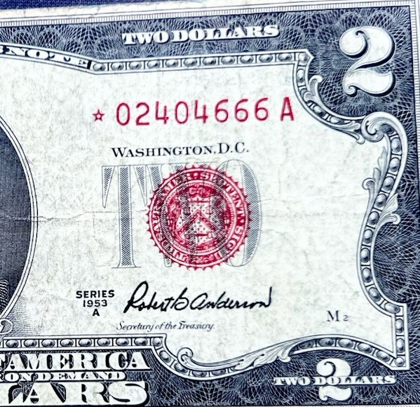 ((STAR NOTE)) $2 1953 A Red Seal ((VF)) Note PAPER CURRENCY AUCTIONS