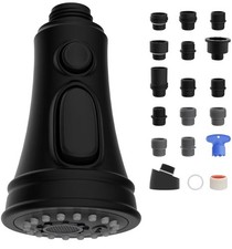 3 Function Pull Down Kitchen Faucet Head Replacement Sprayer Nozzle, 15 Adapters