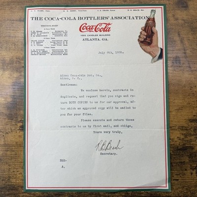 1926 Coca-Cola Bottlers Association Letter Atlanta GA Advertising