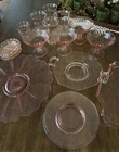 17 Piece Mixed Lot Vintage Pink Depression Glass Cake Plate Sherbet Cups