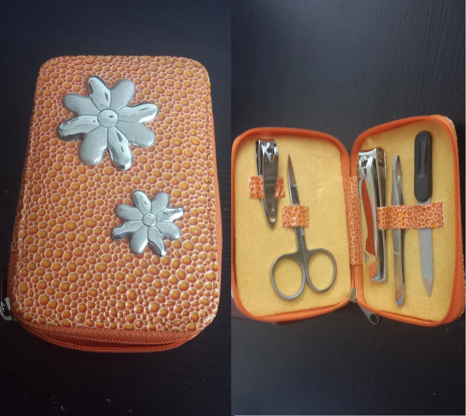 Set Manucure Argent Personnalisable 5 Pièces Pochette Bain Femme Kit Voyage - Photo 1/1