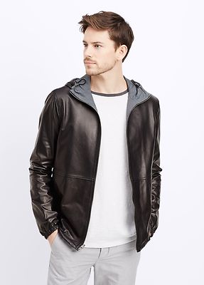 Veste à Capuche Vince En Daim Et Cuir - Taille M Noire - Neuf Avec étiquettes