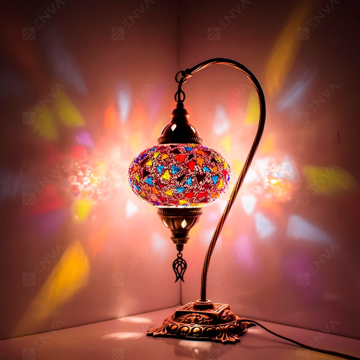 Lampada Turca Marocchina Mosaico Comodino Tiffany Cigno Luce Large Globe UK  EU