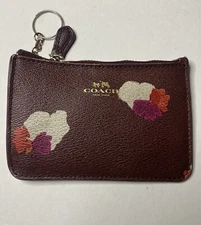Coach Small  Flower Print Zipper Coin Wallet keychain Read Description