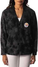 The Wild Collective Womens Pittsburgh Steelers Tie Dye Cardigan in Black Large
