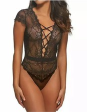 Jezebel 999778 Gretel Mesh  Lace Up Bodysuit Black M 