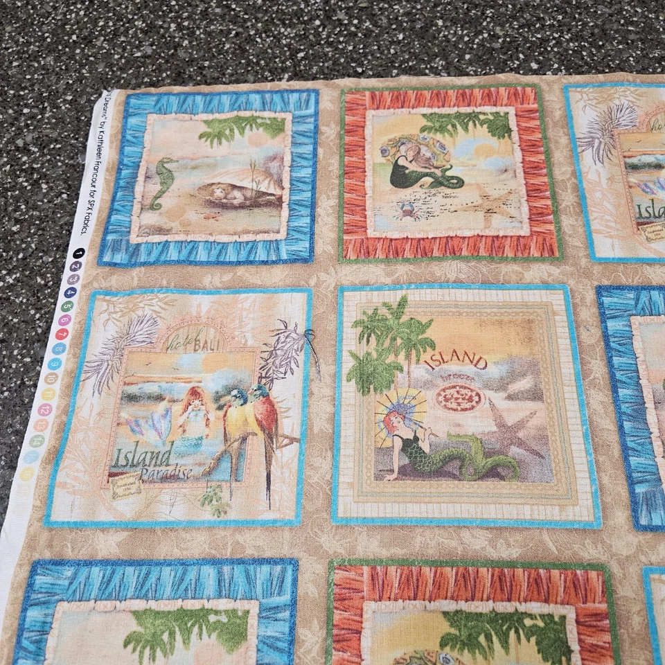 Tropical Dreams Panel 23x42 Kathleen Francour SPX Fabrics Blue Coral Blocks - Image 2 of 4