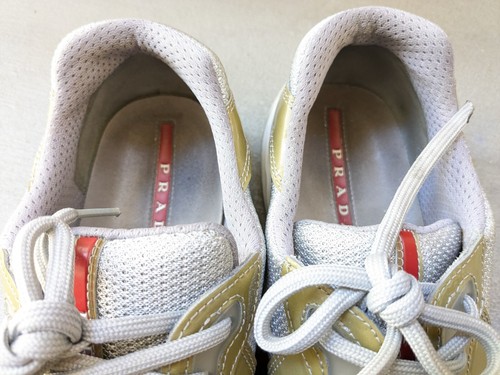 Prada America's Cup Sneakers Men 11 Olive Green Patent Silver Low Tops PS0906 - 第 6/21 張圖片
