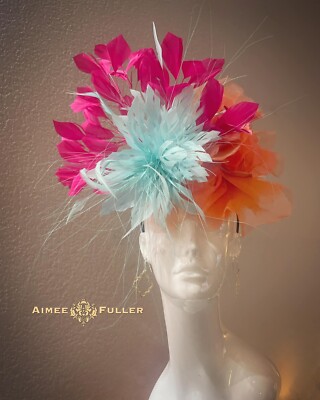 Kentucky Derby Hat turquoise & pink Kentucky Derby Hat Pink Rose Aqua Turquoise Blue Royal Ascot  main image 2