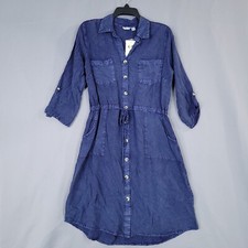 Cato Women's Shift Dress Roll Tab Sleeve Midi Drawstring Waist Size M