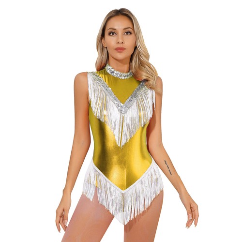 Women's Sequins Metallic Cocktail Tassel Dance Dress Fringed Costume Leotard - Picture 32 of 68