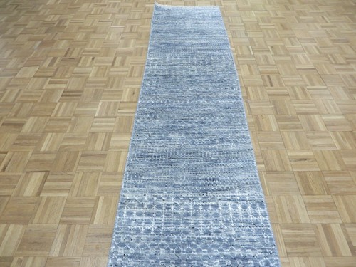 2'6 x 12'4 Runner Hand Knotted Gray Modern Gabbeh Oriental Rug With Silk G9589 - Picture 3 of 10