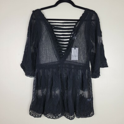 Allison New York S/M Black Lace & Embroidered Beautiful Romantic Boho  Blouse