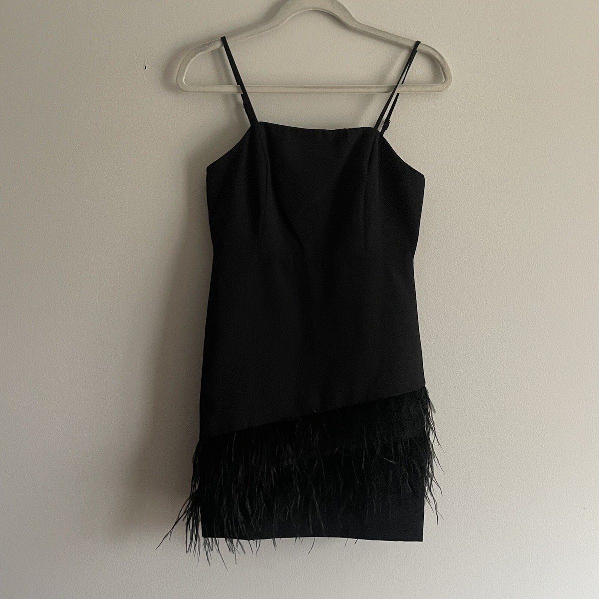 Sam Edelman Wm Spaghetti Strap Asymmetrical Feather Trim Mini